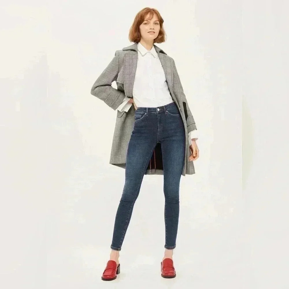 Topshop Moto Sidney Skinny Jeans Mid Rise  Dark Blue Size 26